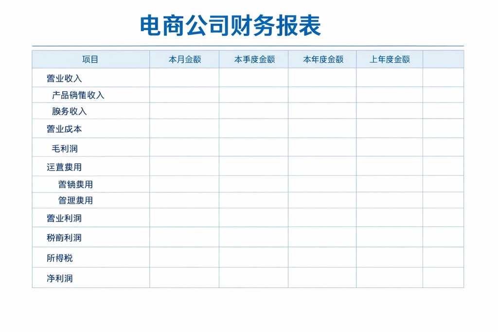 公司表格！电商公司财务报表表格，直接填数