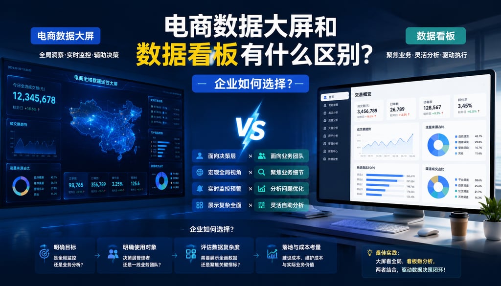 电商数据大屏和数据看板有什么区别？企业如何选择