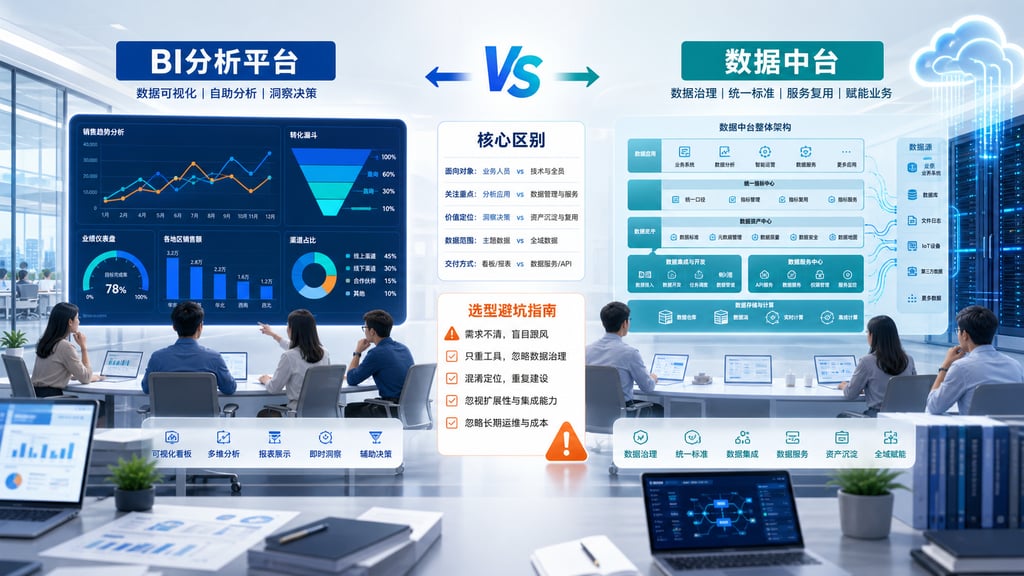 bi分析平台和数据中台有什么区别？企业选型避坑指南