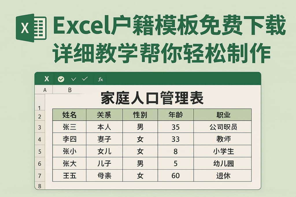 Excel户籍模板免费下载，详细教学帮你轻松制作家庭人口管理表
