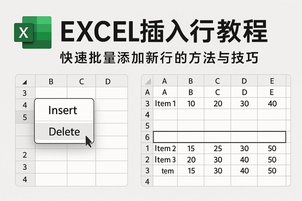 Excel插入行教程：快速批量添加新行的方法与技巧