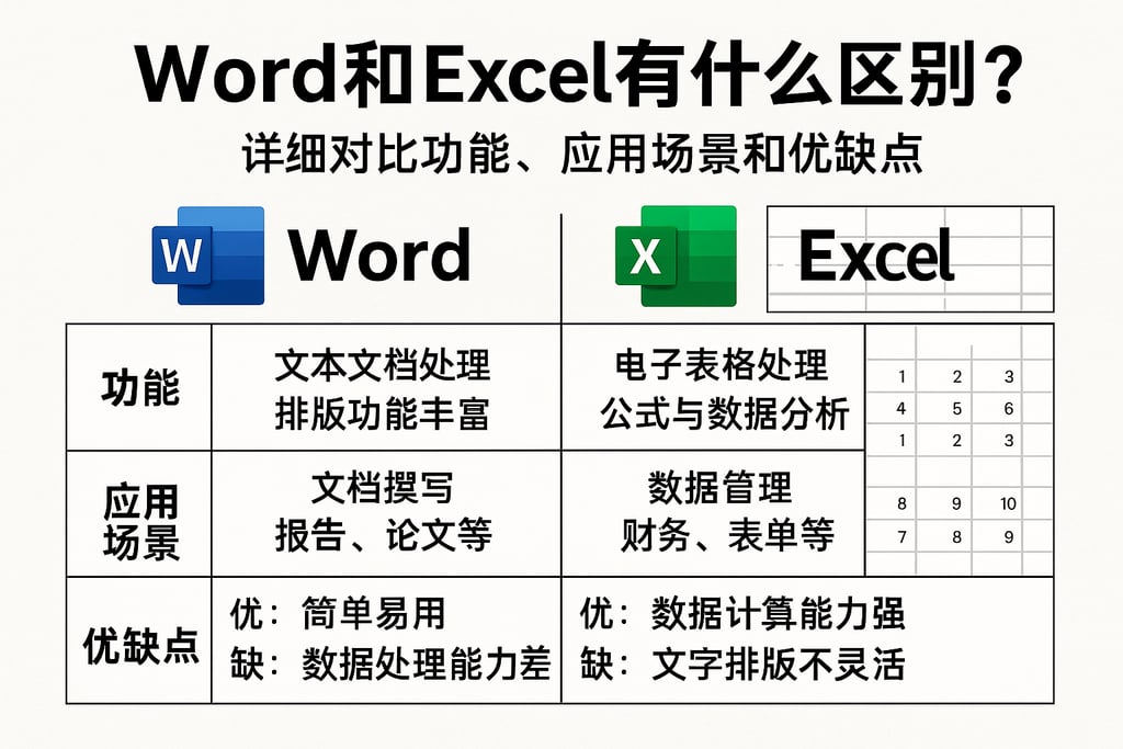 Word和Excel有什么区别？详细对比功能、应用场景和优缺点