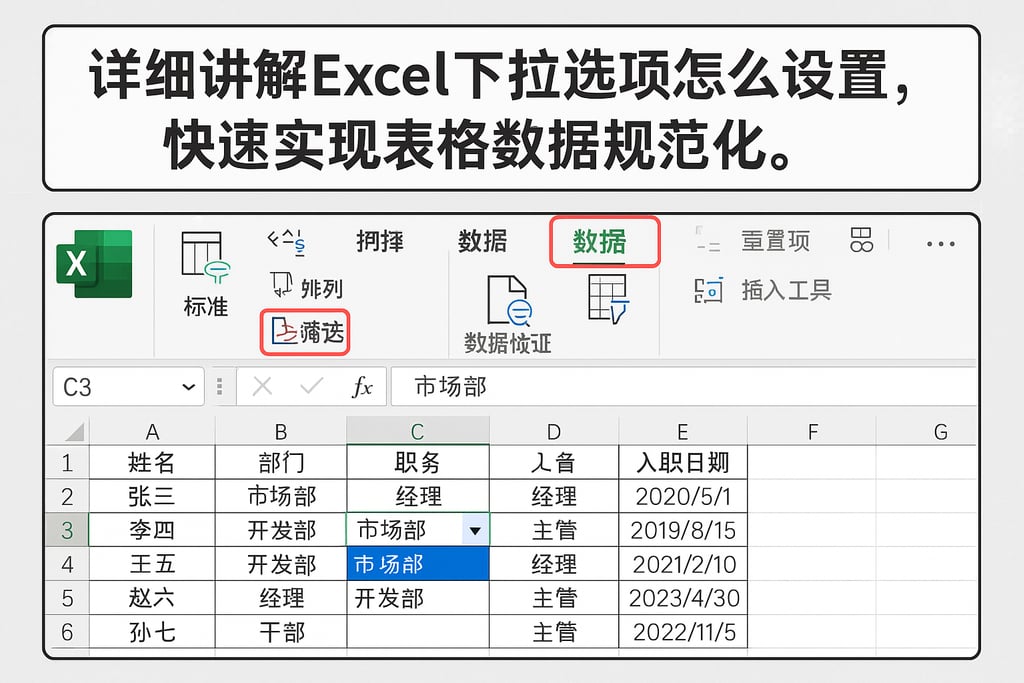 详细讲解excel下拉选项怎么设置，快速实现表格数据规范化