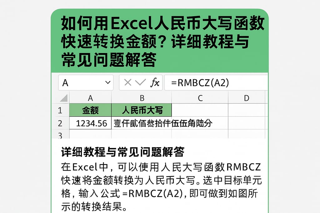 如何用Excel人民币大写函数快速转换金额？详细教程与常见问题解答