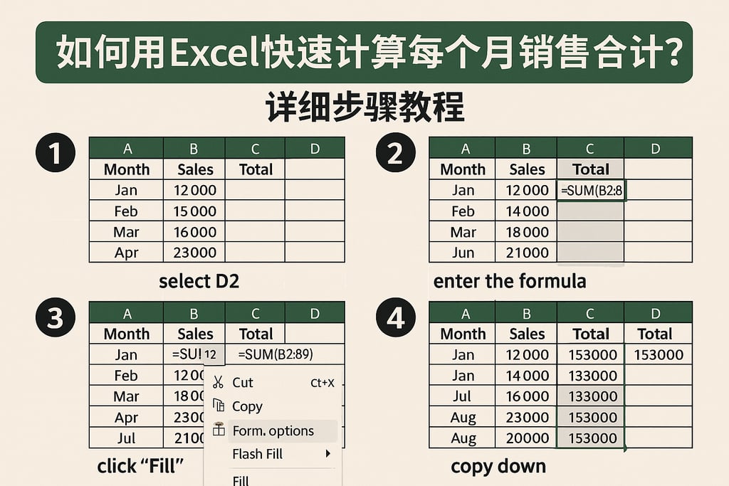 如何用Excel快速计算每个月销售合计？详细步骤教程