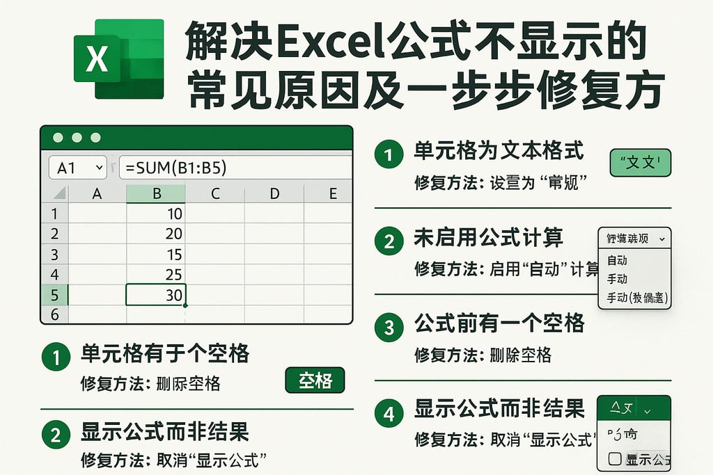 解决excel公式不显示的常见原因及一步步修复方法
