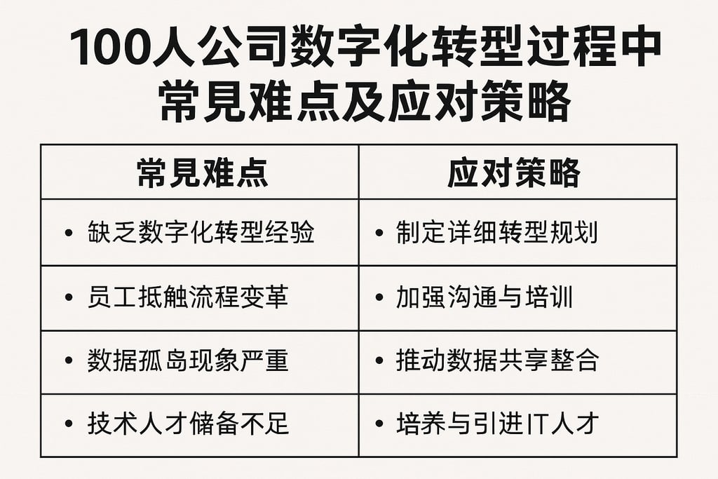 100人公司数字化转型过程中常见难点及应对策略