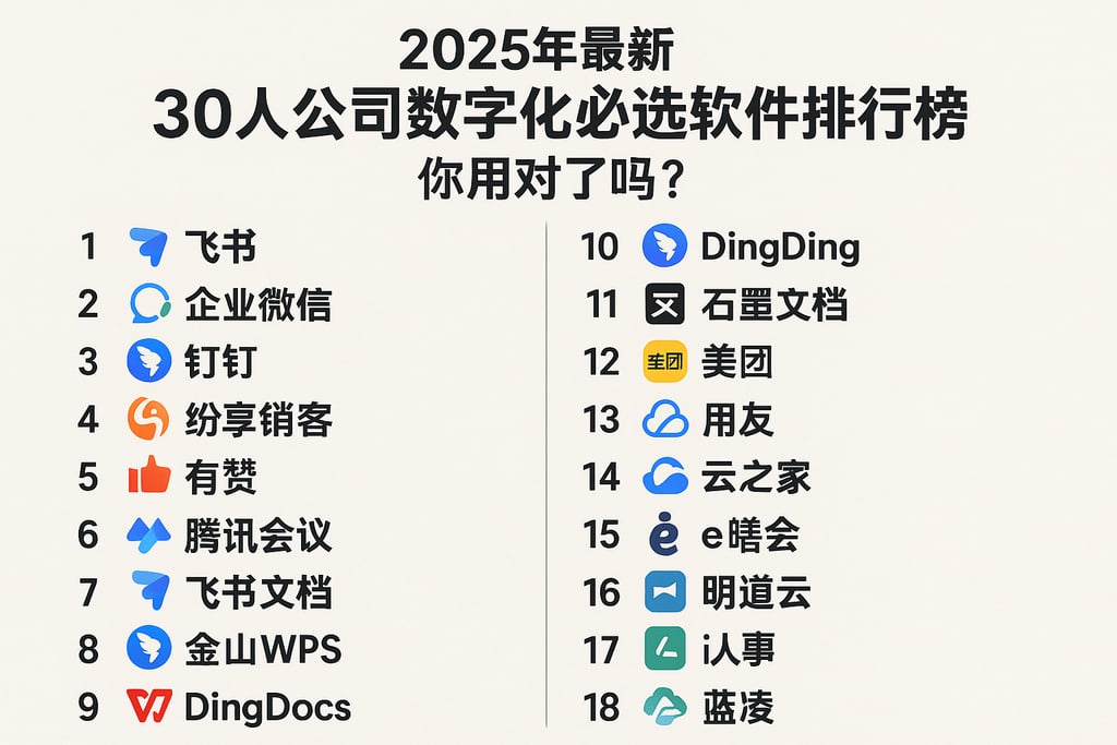 2025年最新30人公司数字化必选软件排行榜，你用对了吗？