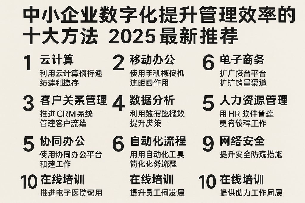 中小企业数字化提升管理效率的十大方法，2025最新推荐