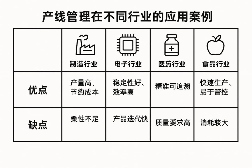 产线管理在不同行业的应用案例，对比分析优缺点