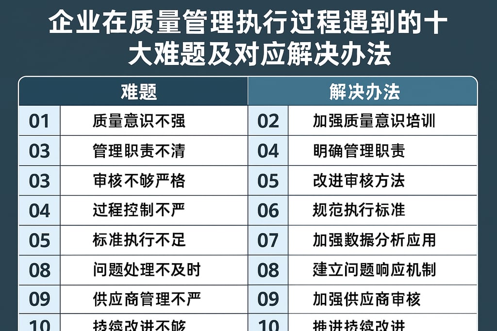 企业在质量管理执行过程遇到的十大难题及对应解决办法