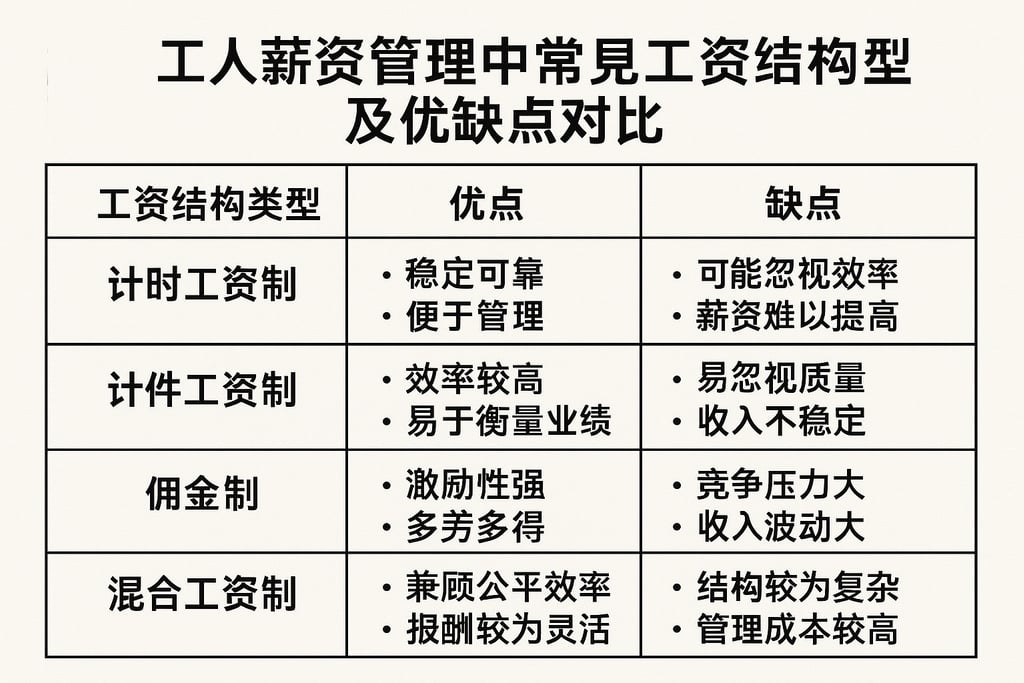 工人薪资管理中常见工资结构类型及优缺点对比