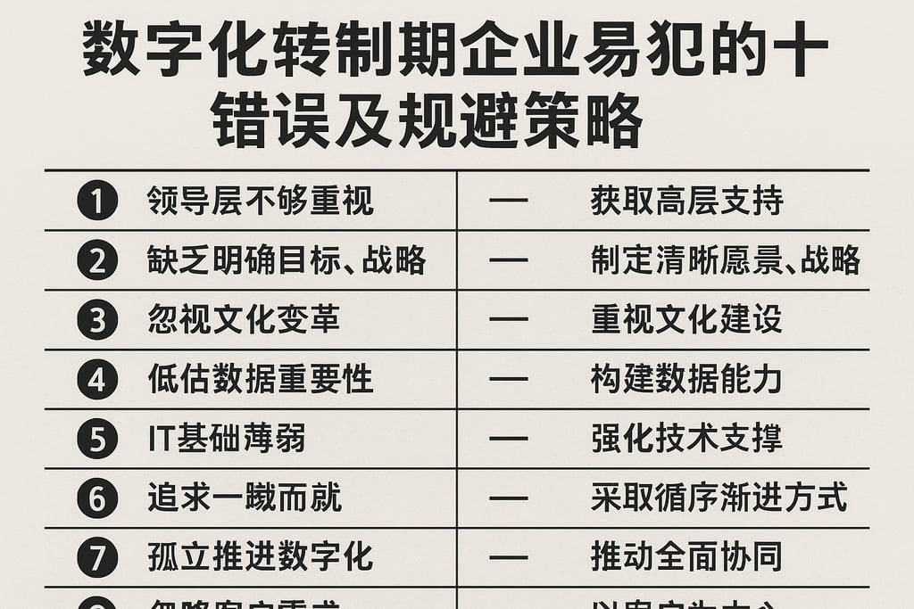 数字化转型初期企业易犯的十大错误及规避策略