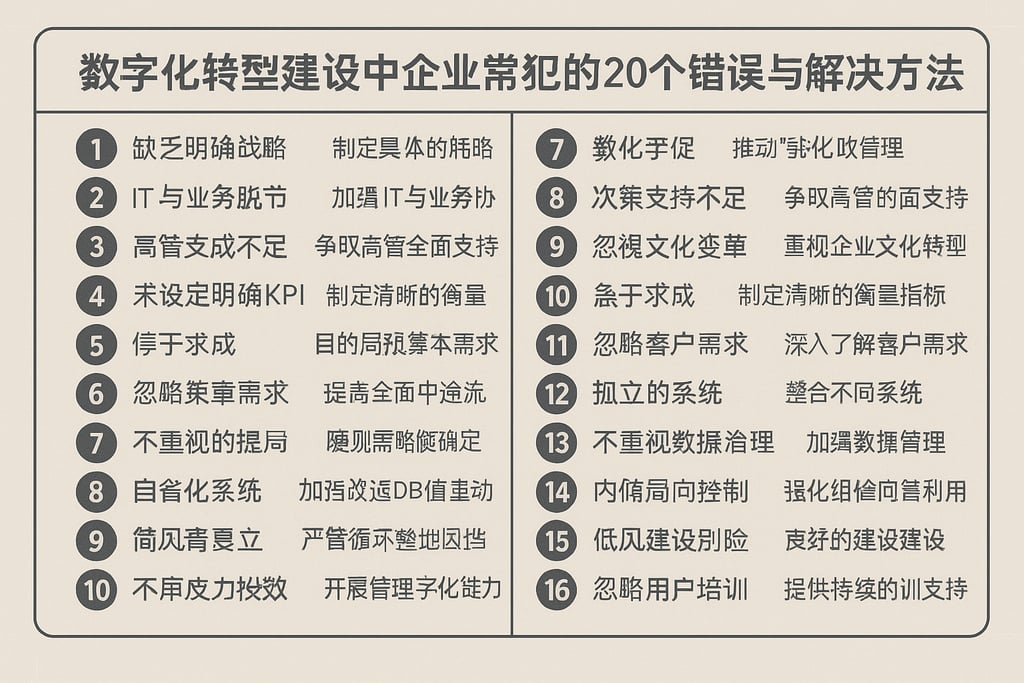 数字化转型建设中企业常犯的20个错误与解决方法