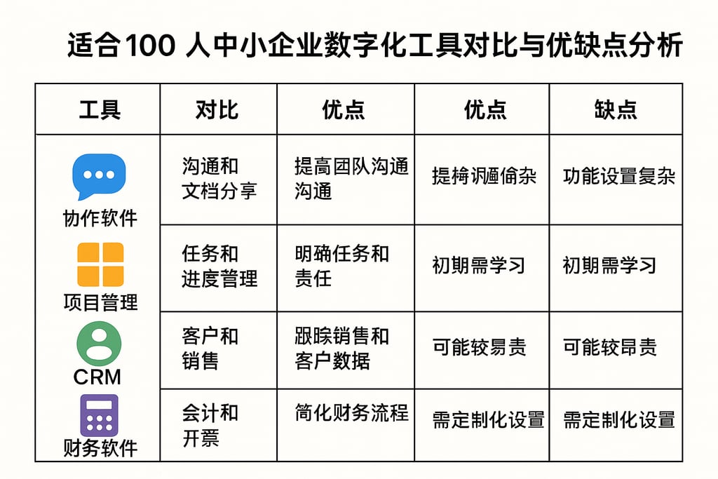 适合100人中小企业的数字化工具对比与优缺点分析