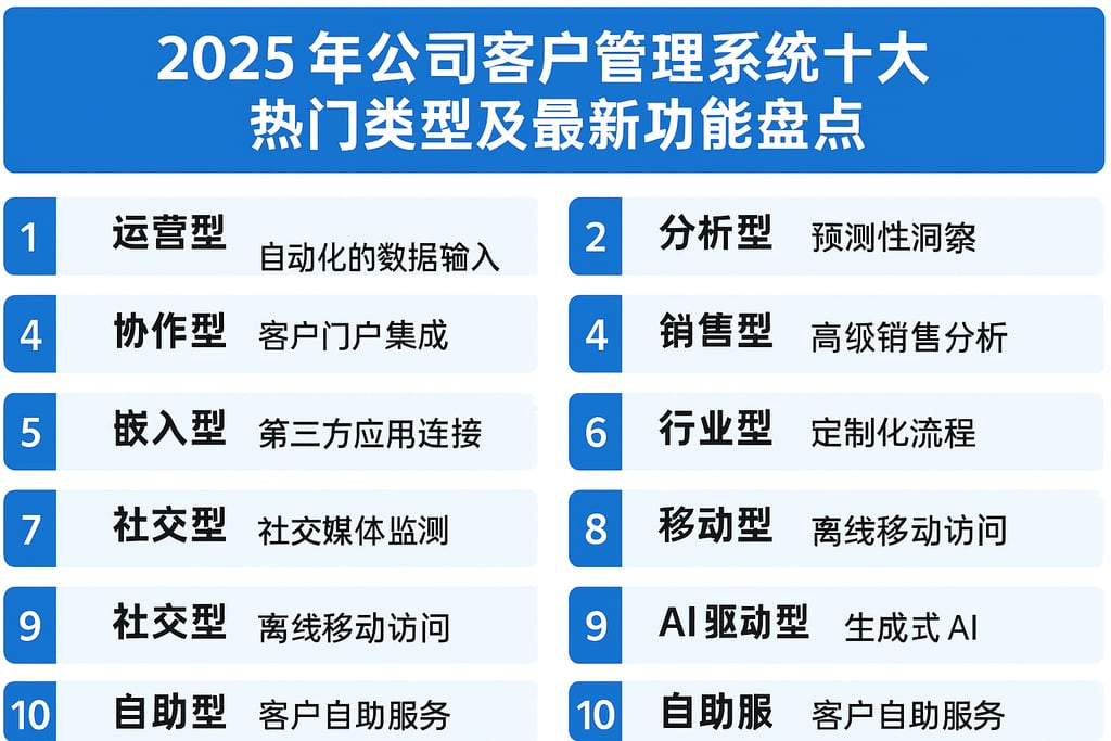 2025年公司客户管理系统十大热门类型及最新功能盘点