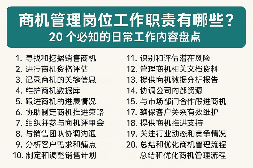 商机管理岗位工作职责有哪些？20个必知的日常工作内容盘点