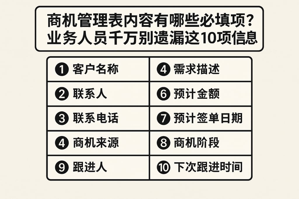 商机管理表内容有哪些必填项？业务人员千万别遗漏这10项核心信息