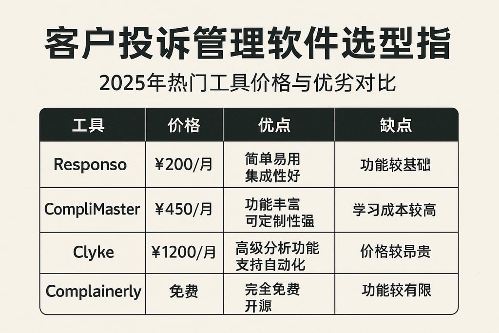 客户投诉管理软件选型指南，2025年热门工具价格与优劣对比
