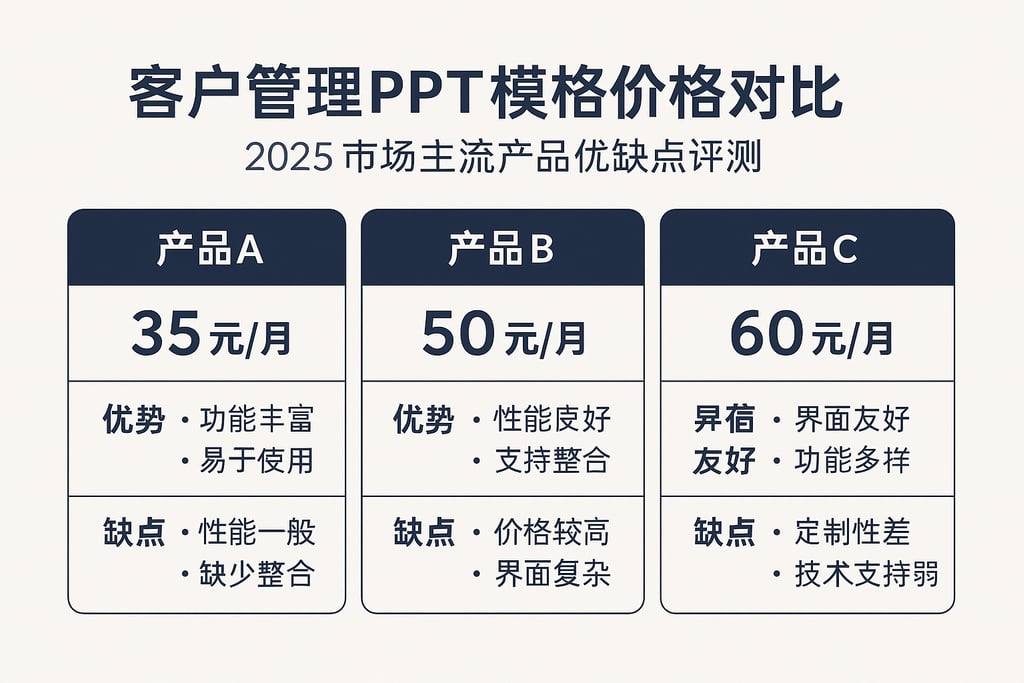 客户管理PPT模板价格对比，2025市场主流产品优缺点评测