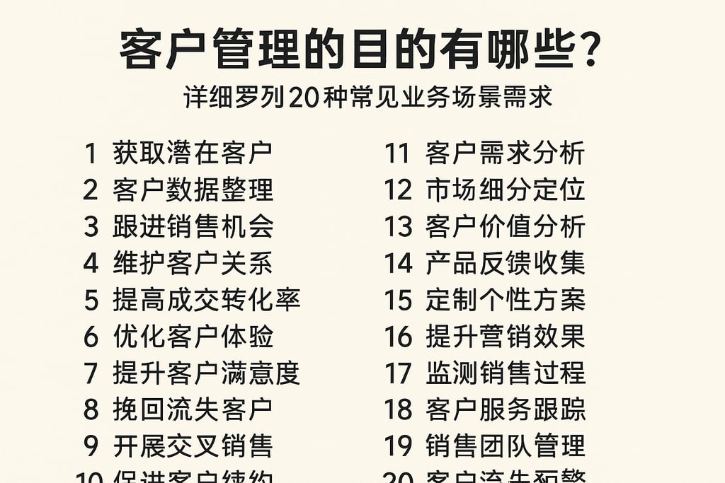 客户管理的目的有哪些？详细罗列20种常见业务场景需求