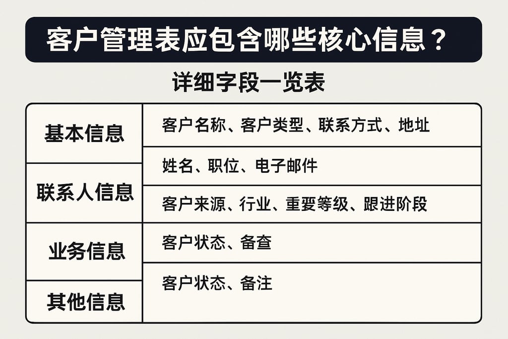 客户管理表应该包含哪些核心信息？详细字段一览表