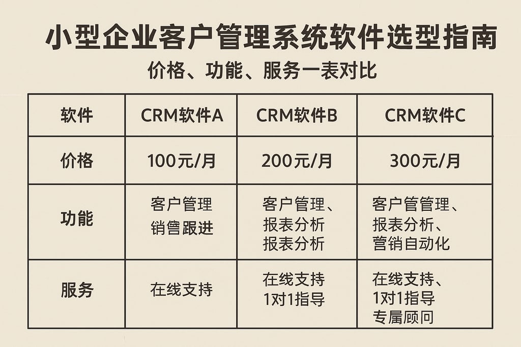 小型企业客户管理系统软件选型指南，价格、功能、服务一表对比