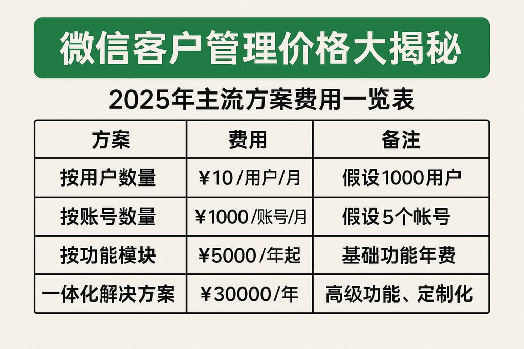 微信客户管理价格大揭秘，2025年主流方案费用一览表
