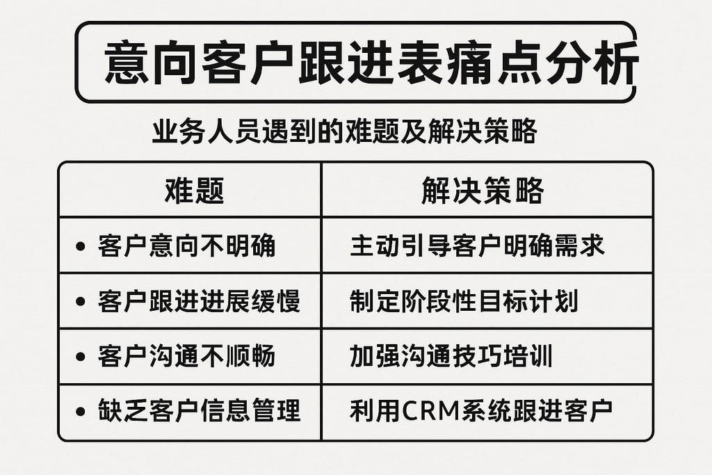 意向客户跟进表痛点分析，业务人员遇到的难题及解决策略