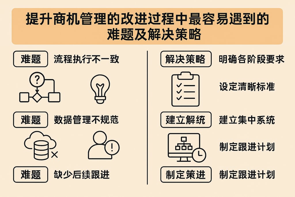 提升商机管理的改进过程中，最容易遇到的难题及解决策略
