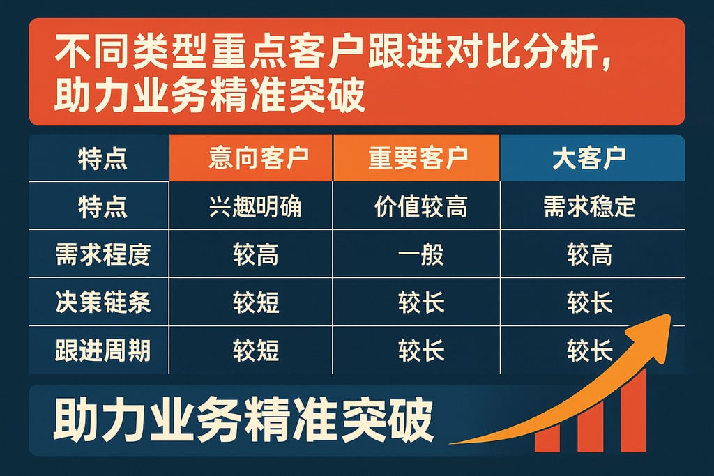 不同类型重点客户跟进对比分析，助力业务精准突破