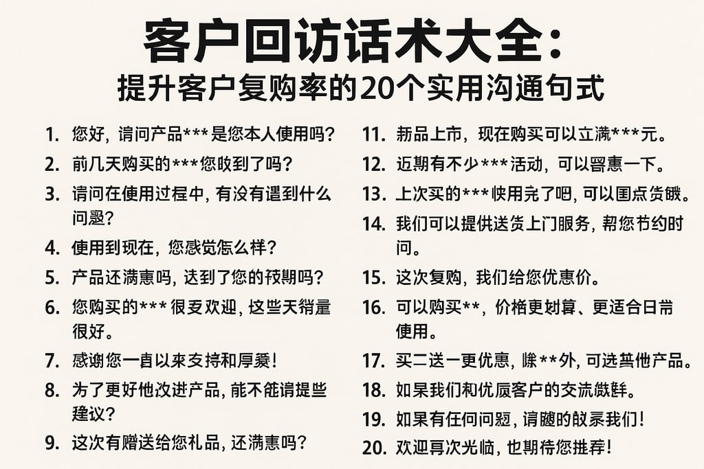 客户回访话术大全：提升客户复购率的20个实用沟通句式
