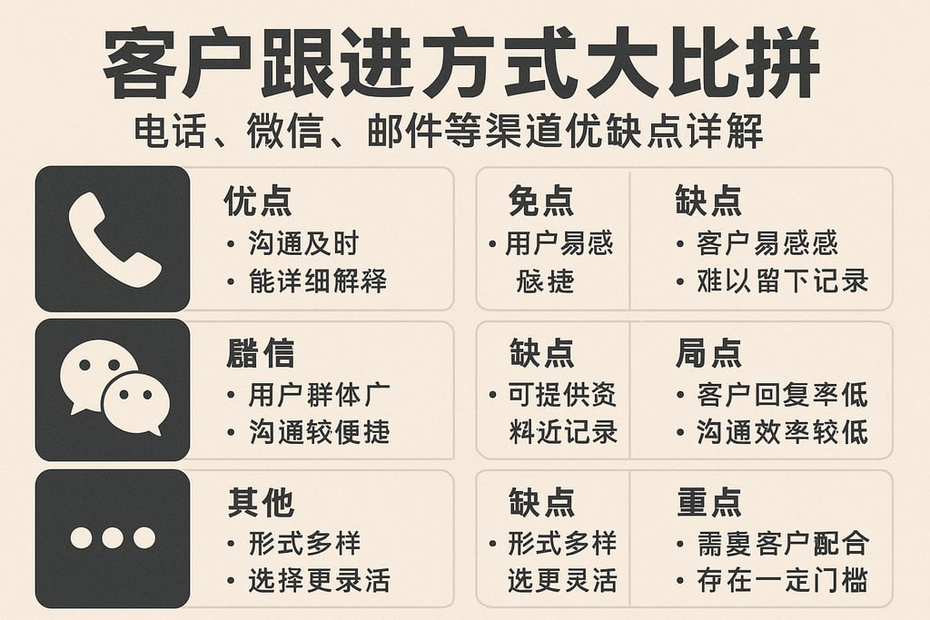 客户跟进方式大比拼：电话、微信、邮件等渠道优缺点详解