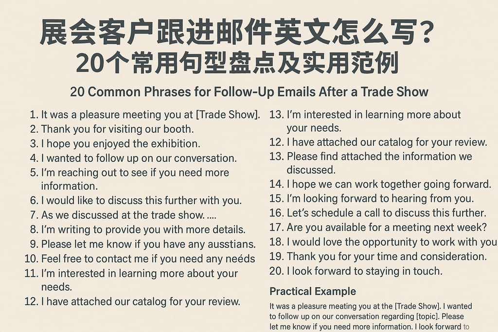 展会客户跟进邮件英文怎么写？20个常用句型盘点及实用范例