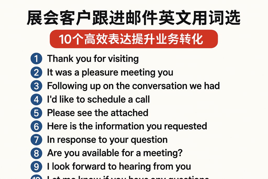 展会客户跟进邮件英文用词选择，10个高效表达提升业务转化