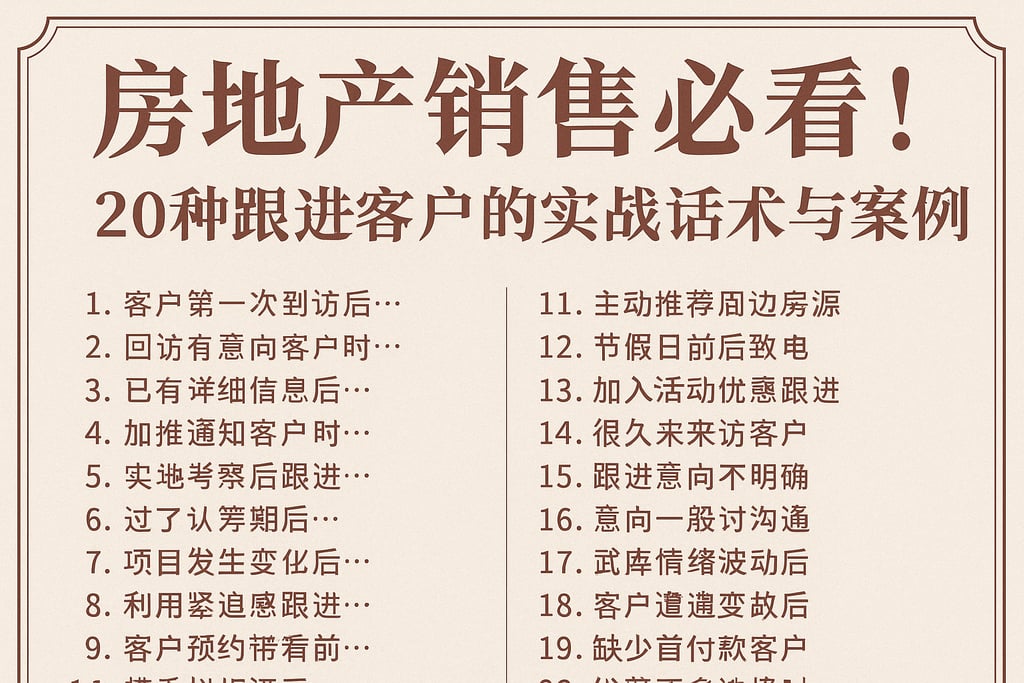 房地产销售必看！20种跟进客户的实战话术与案例