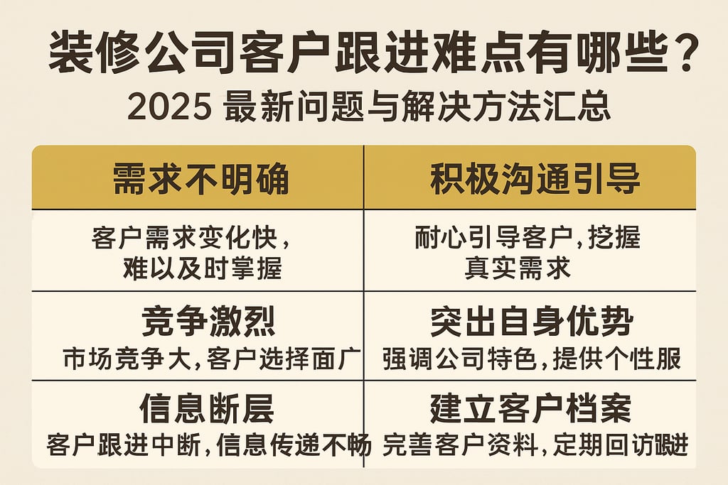 装修公司客户跟进难点有哪些？2025最新问题与解决方法汇总