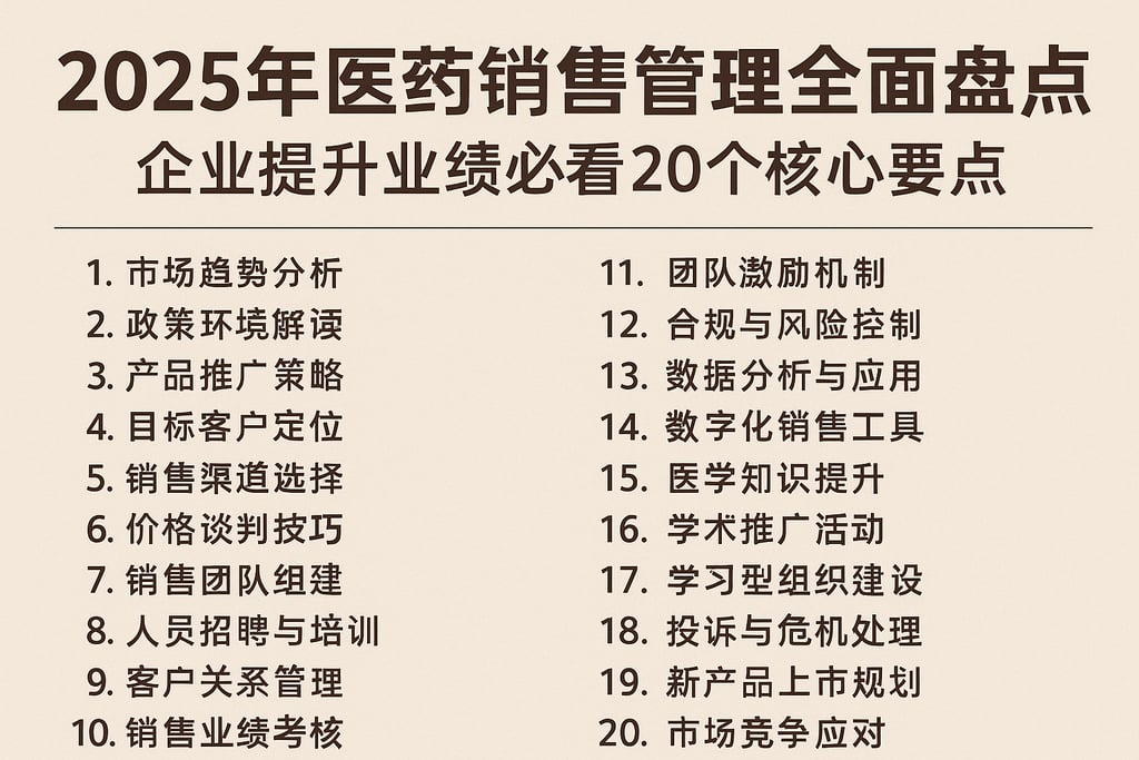 2025年医药销售管理全面盘点，企业提升业绩必看20个核心要点