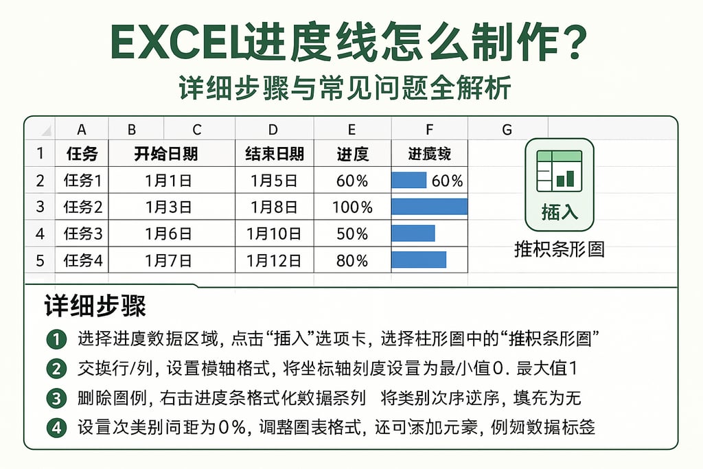 excel进度线怎么制作？详细步骤与常见问题全解析