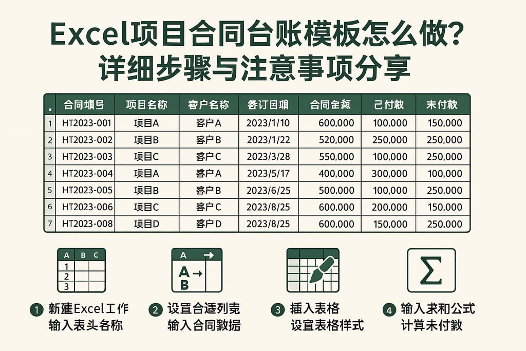 excel项目合同台账模板怎么做？详细步骤与注意事项分享