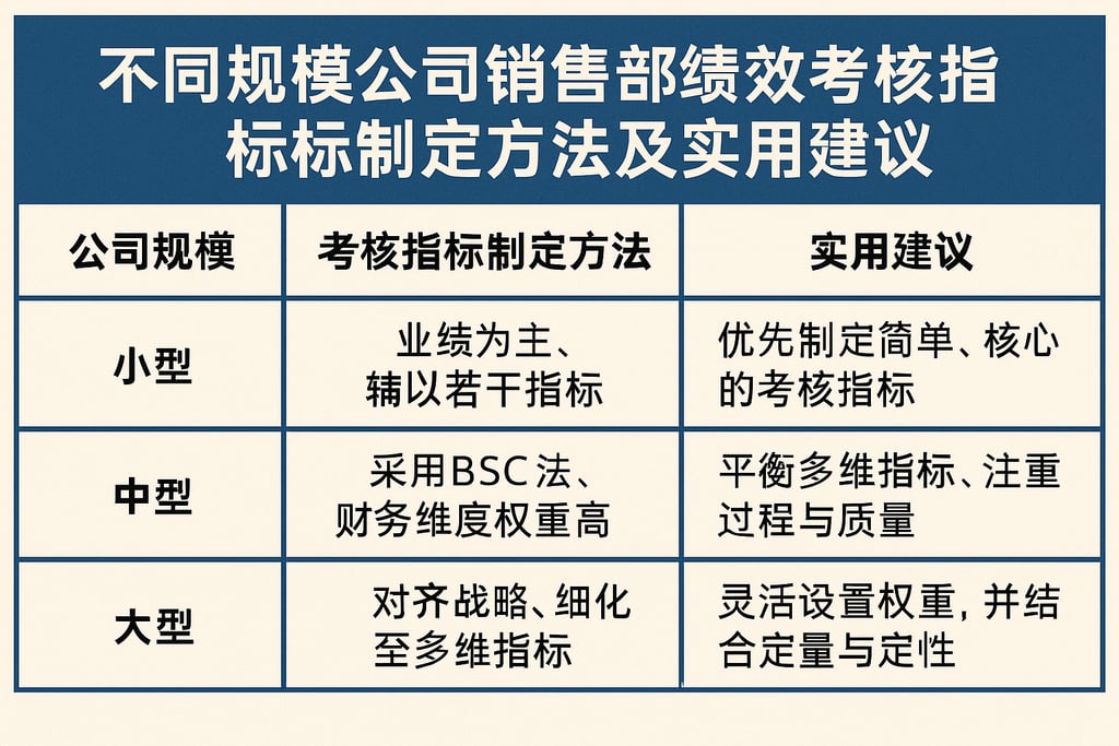 不同规模公司销售部绩效考核指标制定方法及实用建议