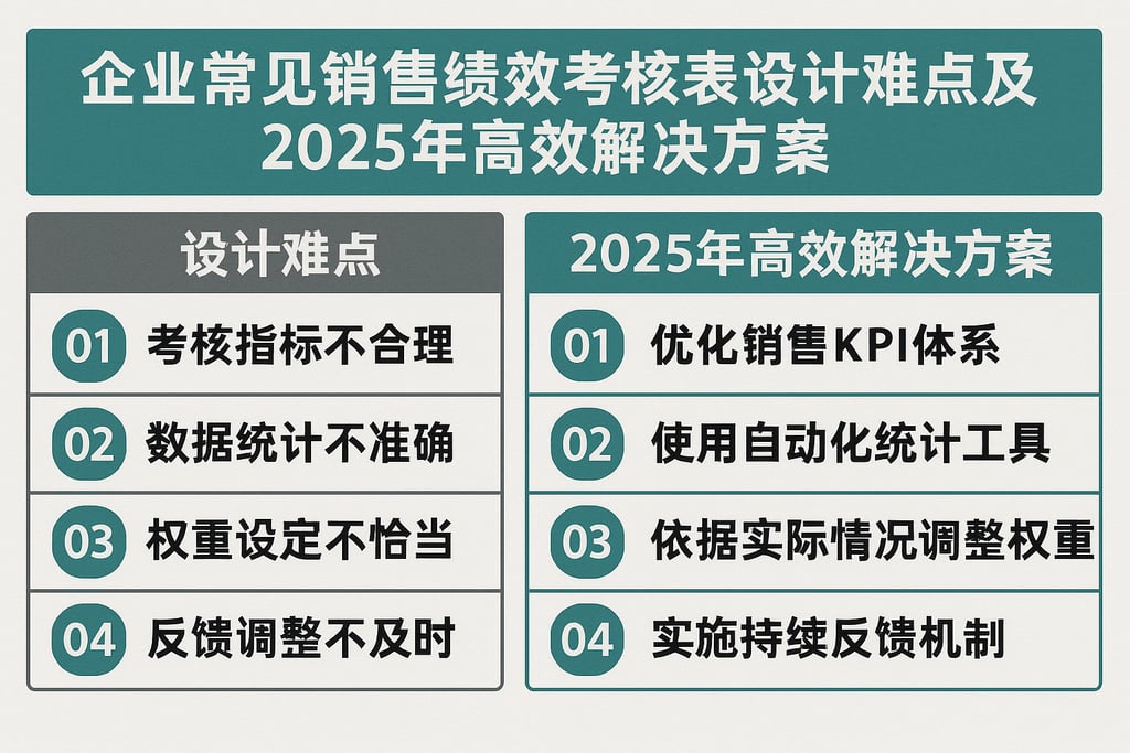 企业常见销售绩效考核表设计难点及2025年高效解决方案