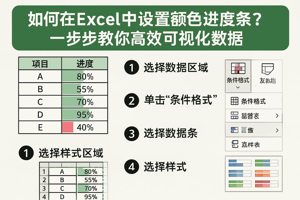 如何在Excel中设置颜色进度条？一步步教你高效可视化数据