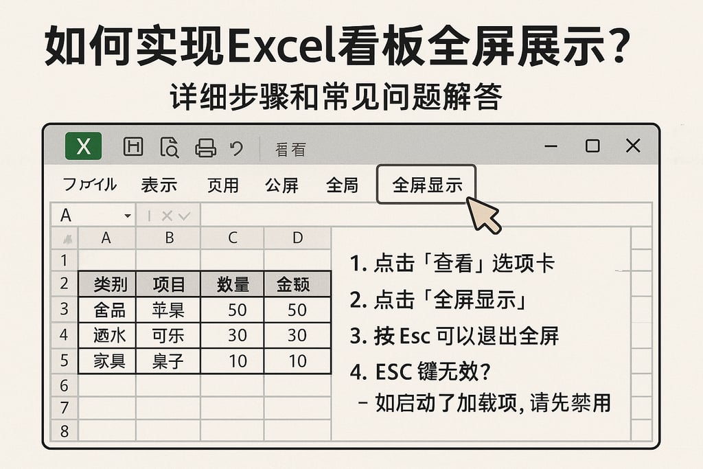 如何实现excel看板全屏展示？详细步骤和常见问题解答