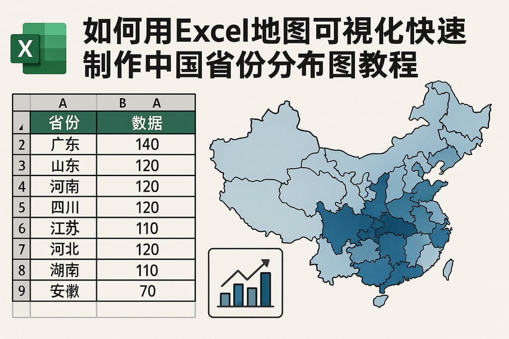 如何用Excel地图可视化快速制作中国省份分布图教程