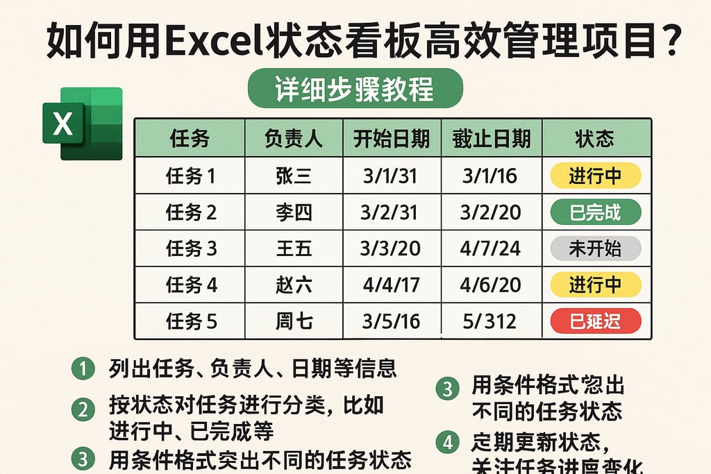 如何用Excel状态看板高效管理项目进度？详细步骤教程