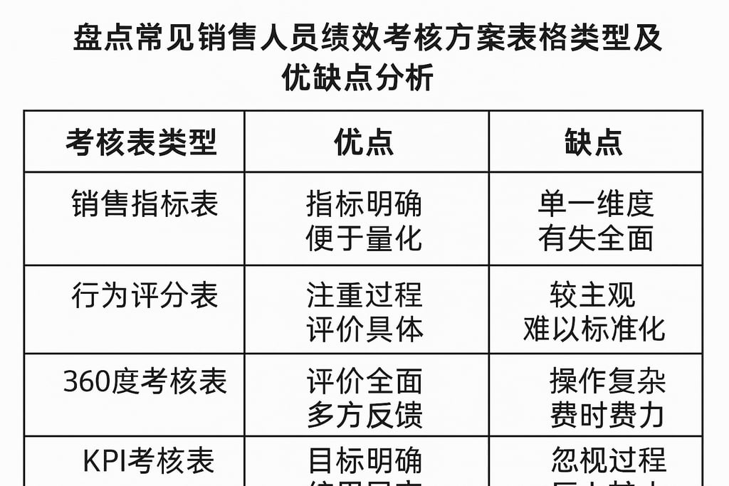 盘点常见销售人员绩效考核方案表格类型及优缺点分析