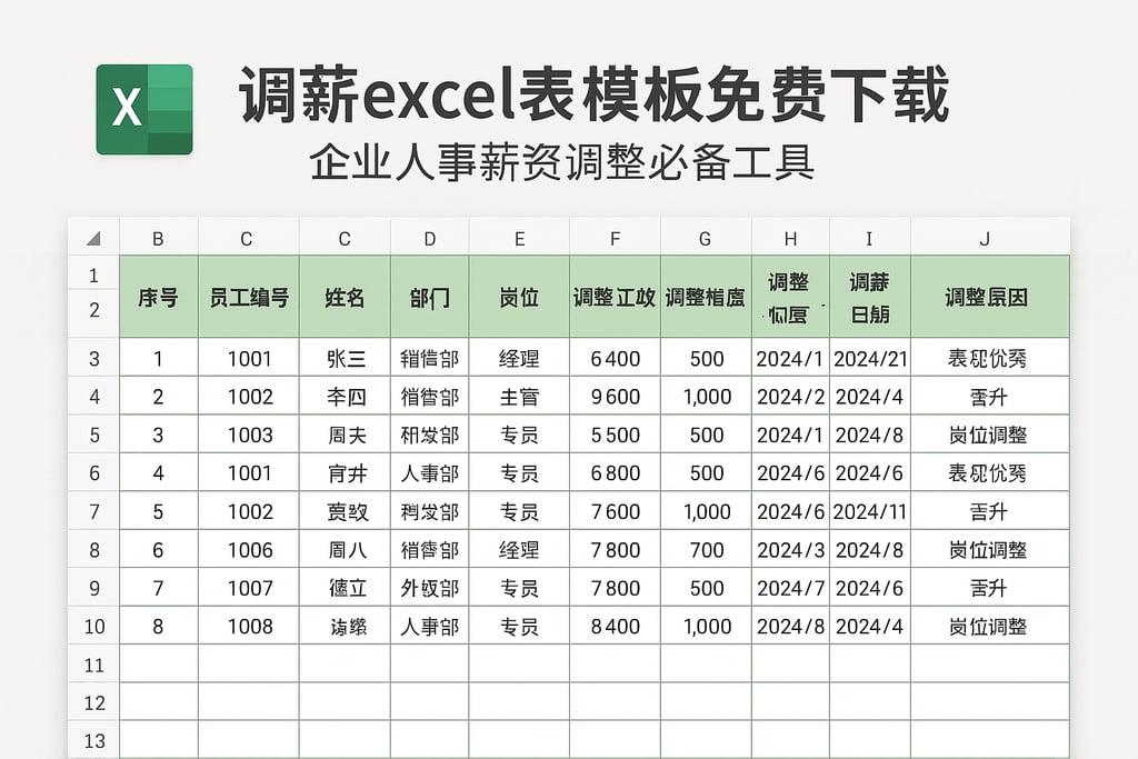 调薪excel表模板免费下载，企业人事薪资调整必备工具