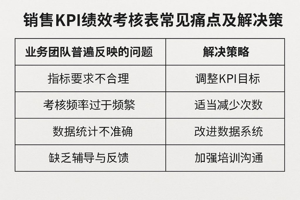 销售KPI绩效考核表常见痛点及解决策略，业务团队普遍反映的问题