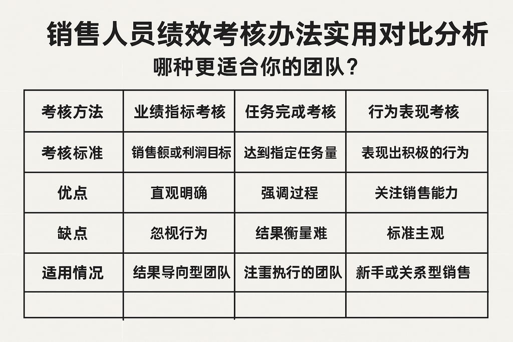 销售人员绩效考核办法实用对比分析，哪种更适合你的团队？
